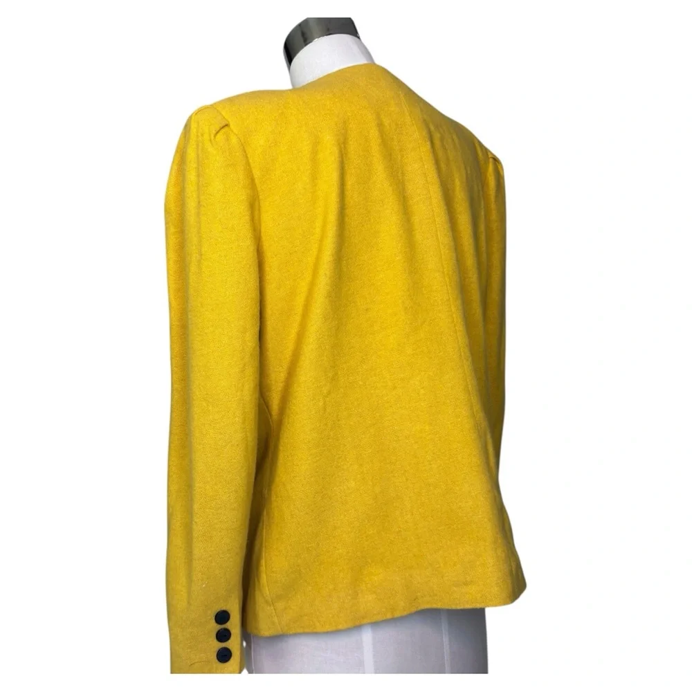 Vintage 80s Abstract Color-block Yellow‎ and Black Statement Wool Jacket 10P